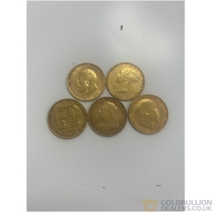 5 x gold half sovereigns