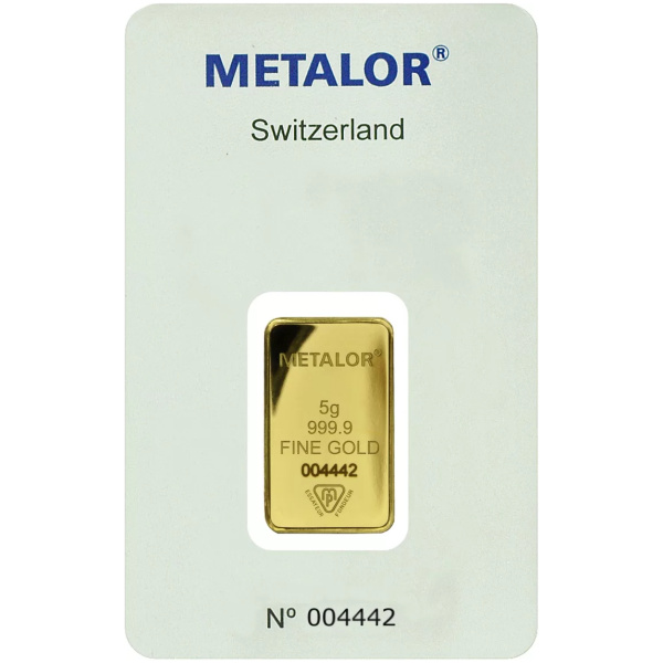 Metalor 5 Gram Gold Bar