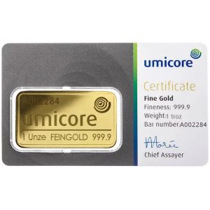 Umicore 1 Ounce Gold Bar