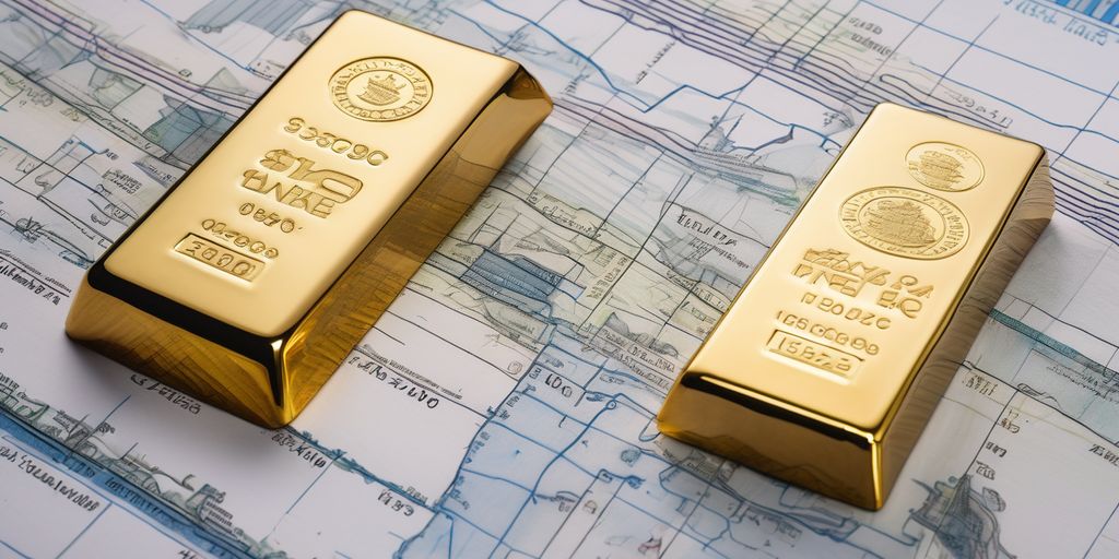 1 oz gold bar on financial charts with UK landmarks