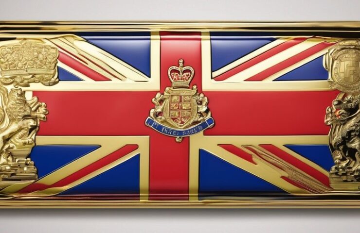 gold bar with UK flag background